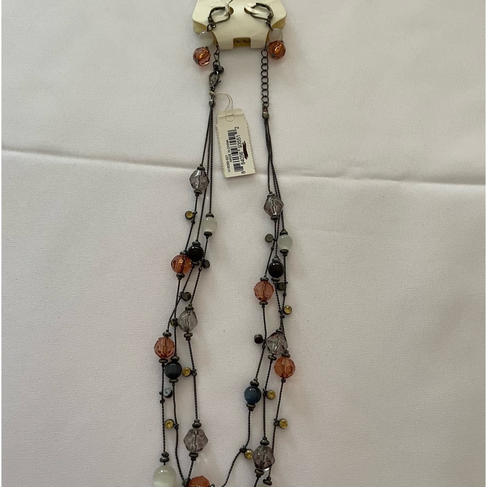New Earrings with necklace. Black, and orange, grey, white.